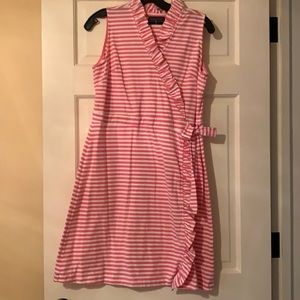 Pink and white stripe cotton wrap dress